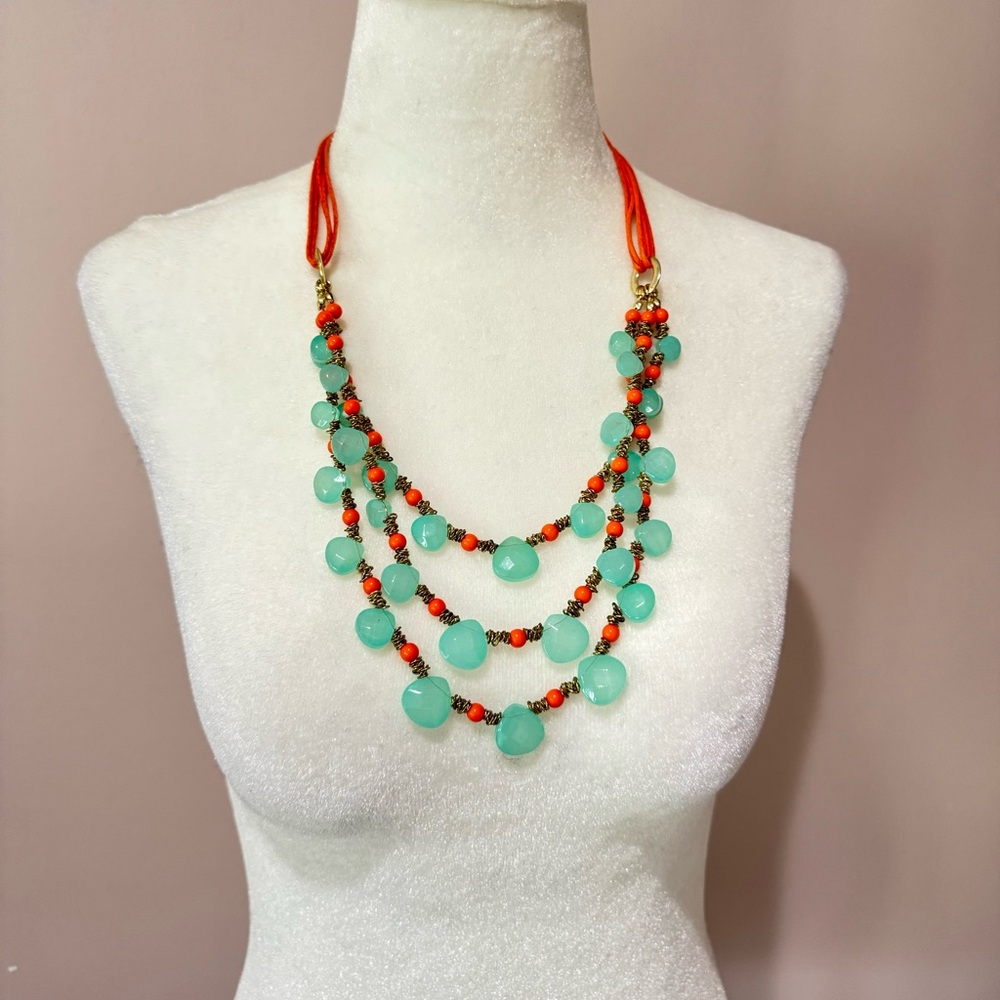 Layered  Multi-Strand Necklace with Mint and Orange Beads Mythologie jewelry